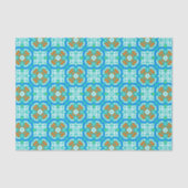 Papier Mousseline Motif ethnique Turquoise (Recto)