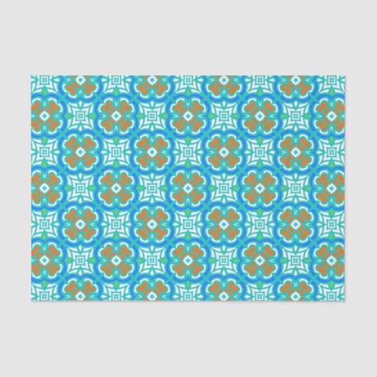 Papier Mousseline Motif ethnique Turquoise (Recto)