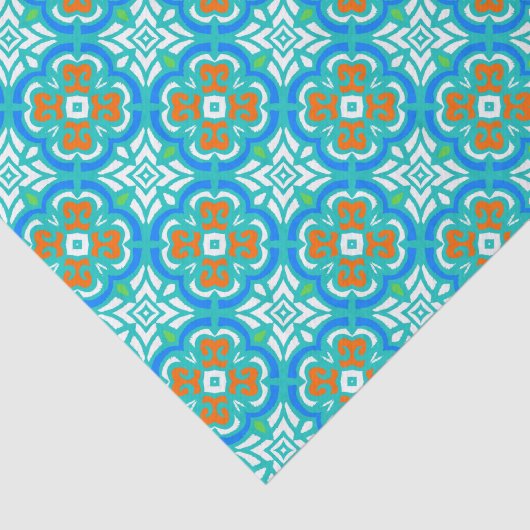 Papier Mousseline Motif ethnique Turquoise (Détail)