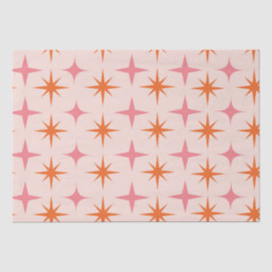 Papier Mousseline Motif étoilé Rétro Milieu de Siècle Rose Orange