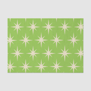 Papier Mousseline Motif étoiles rétro atomiques sur fond vert citron