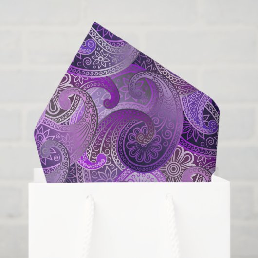 Papier Mousseline Motif Exotic Purple Paisley (Sac cadeau)