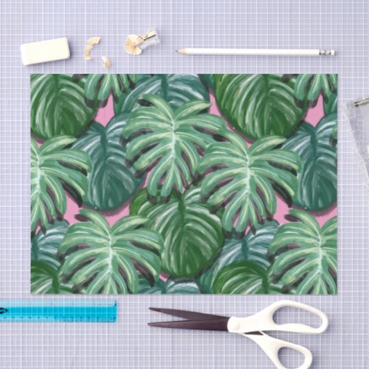 Papier Mousseline Motif exotique Feuille tropical vert (Artisanat)