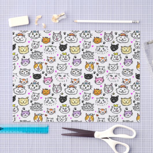 Papier Mousseline Motif face chats Whimsical (Artisanat)