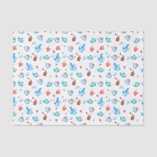 Papier Mousseline Motif fantaisiste de café mignon (Recto)