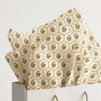 Papier Mousseline Motif fantaisiste de ruche jaune et de bourdon