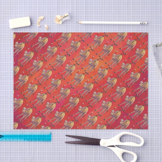 Papier Mousseline Motif Festif Camel En Rouge (Artisanat)