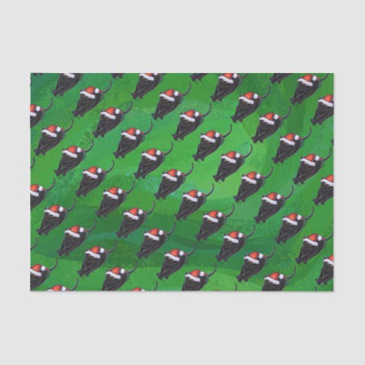 Papier Mousseline Motif Festif de chat noir sur vert (Recto)