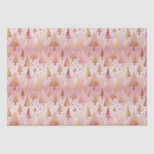 Papier Mousseline Motif festif des arbres d'or rose mignonne (Recto)