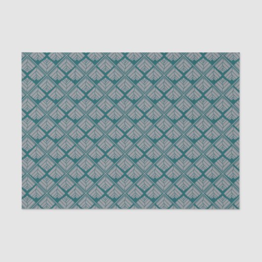 Papier Mousseline Motif feuille carré Turquoise neutre (Recto)