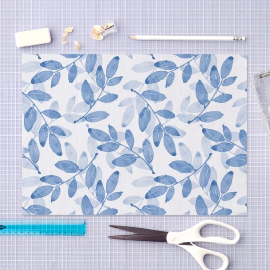 Papier Mousseline Motif Feuille d'aquarelle bleu (Artisanat)