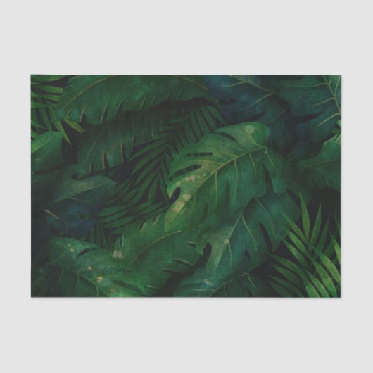 Papier Mousseline Motif Feuille de Dark Green Tropical (Recto)