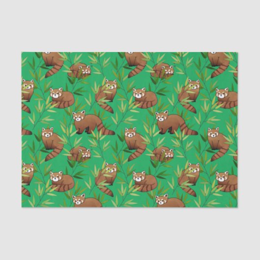 Papier Mousseline Motif Feuille Red Panda & Bamboo (Recto)