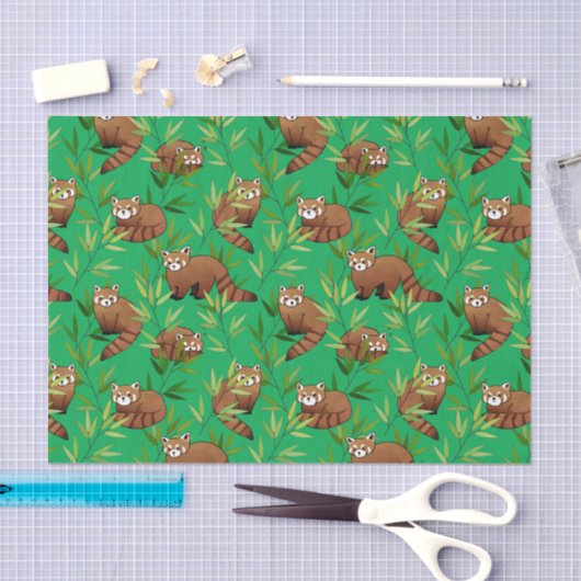 Papier Mousseline Motif Feuille Red Panda & Bamboo (Artisanat)