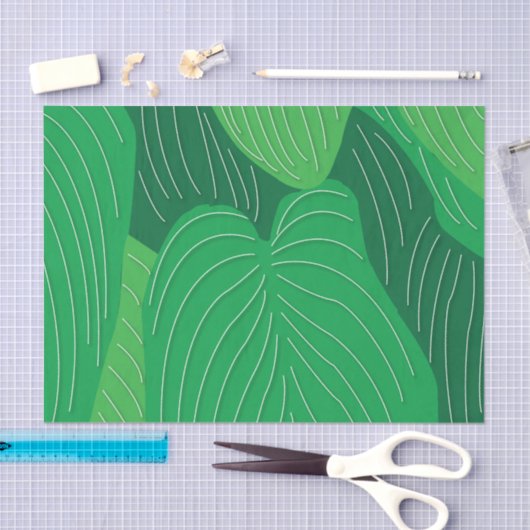 Papier Mousseline Motif Feuille vert (Artisanat)