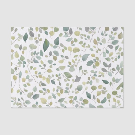 Papier Mousseline Motif Feuille vert aquarelle (Recto)