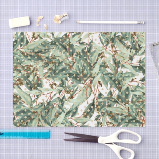 Papier Mousseline Motif Feuille verte 25 (Artisanat)