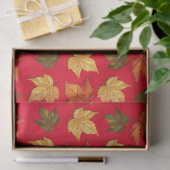 Papier Mousseline Motif Feuilles de couleur rouge et automne (Cadeau)