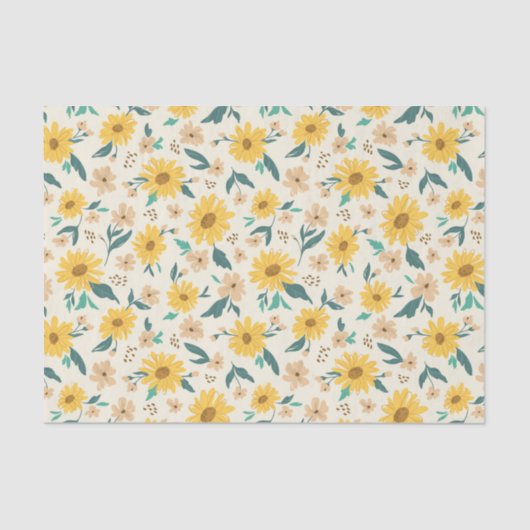 Papier Mousseline Motif Fleur de marguerite jaune (Recto)