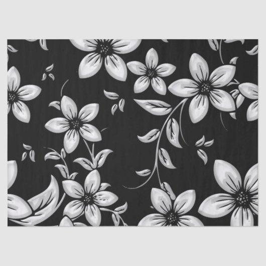 Papier Mousseline Motif Fleur noir et blanc (Recto)
