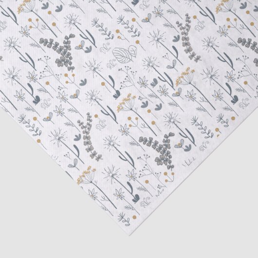 Papier Mousseline motif fleur sauvage boho (Détail)
