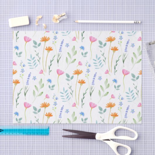Papier Mousseline Motif Fleur sauvage d'aquarelle mixte (Artisanat)
