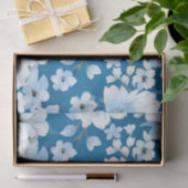 Papier Mousseline motif, fleurs blanches, arrière - plan bleu, (Cadeau)