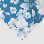 Papier Mousseline motif, fleurs blanches, arrière - plan bleu, (Détail)