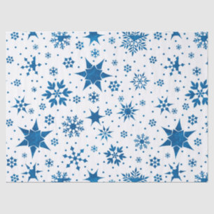 Papier Mousseline Motif Flocon de Neige Bleu
