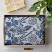 Papier Mousseline Motif floral bleu complexe sur fond clair (Cadeau)