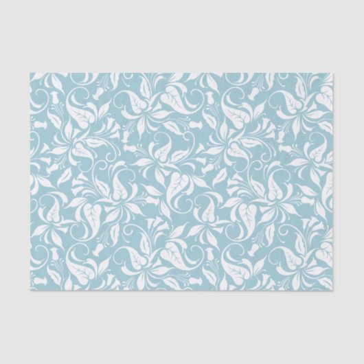 Papier Mousseline Motif floral bleu et blanc élégant (Recto)