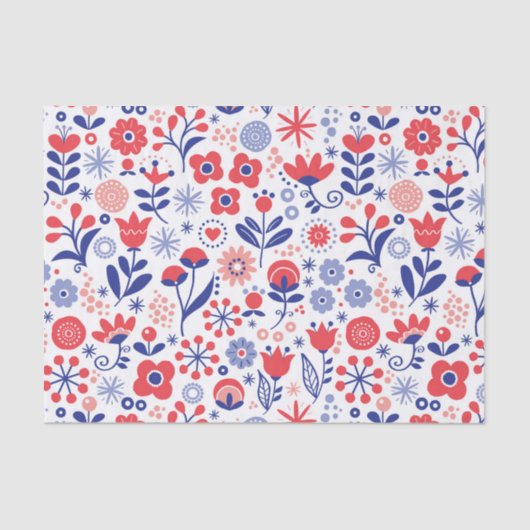 Papier Mousseline Motif floral bleu et de corail (Recto)
