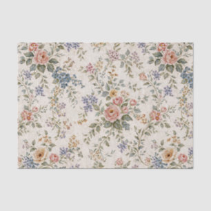 Papier Mousseline Motif floral bleu rosé de cottage