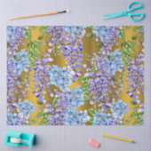 Papier Mousseline Motif floral bleu sur or (Artisanat)