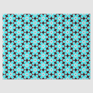 Papier Mousseline Motif floral bleu turquoise et noir