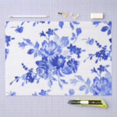 Papier Mousseline motif floral bleu vintage (Artisanat)