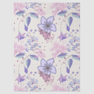 Papier Mousseline Motif floral botanique pastel lavande et blush