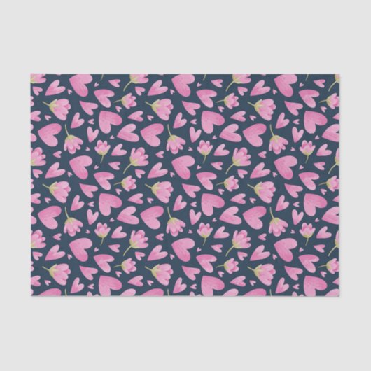 Papier Mousseline Motif floral cœur rose Saint Valentin mignon (Recto)