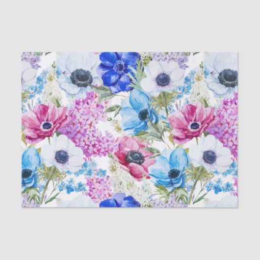 Papier Mousseline Motif floral d'aquarelle peinte à la main pourpre (Recto)