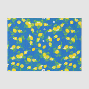 Papier Mousseline Motif floral de citrons bleus et jaunes ensoleillé