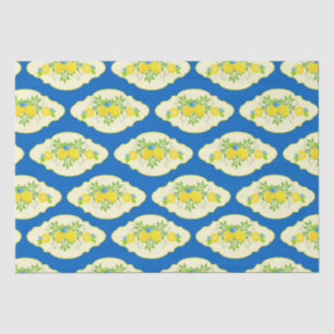 Papier Mousseline Motif floral de citrons bleus et jaunes ensoleillé