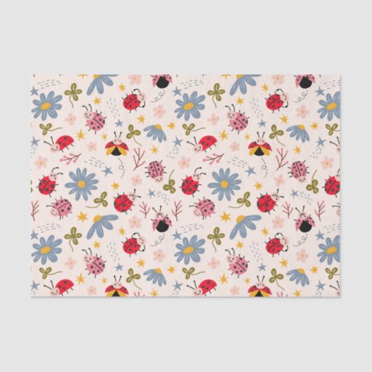 Papier Mousseline Motif floral de la coccinelle mignonne (Recto)