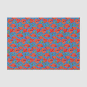 Papier Mousseline Motif floral de pavots d'écarlate sur le bleu