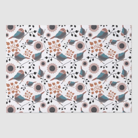 Papier Mousseline Motif floral de poulet Mauve rouille bleue (Recto)
