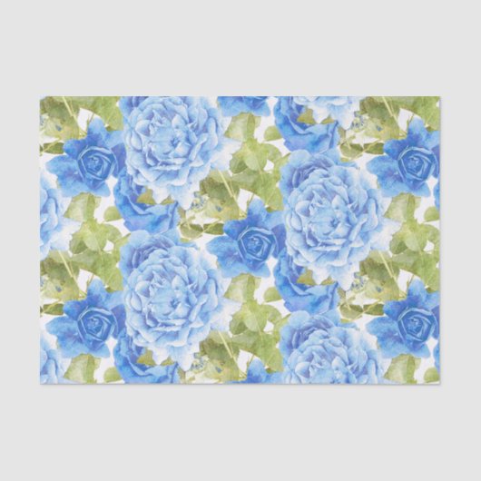 Papier Mousseline Motif floral de roses bleus (Recto)
