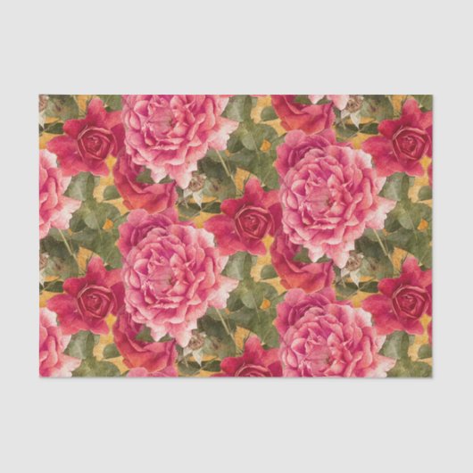 Papier Mousseline Motif floral de roses roses foncés (Recto)