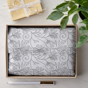 Papier Mousseline Motif floral de vignes en lignes noires et blanche