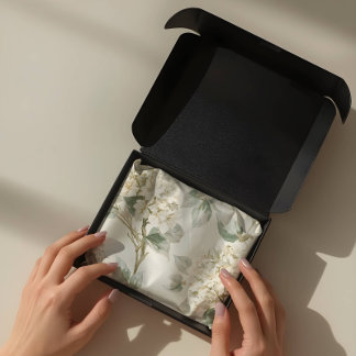 Papier Mousseline Motif floral d'hortensia blanc doux