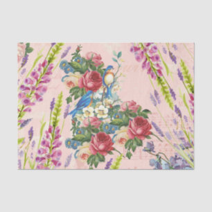 Papier Mousseline Motif floral d'oiseaux bleus roses chics vintages