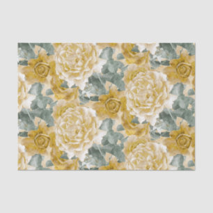 Papier Mousseline Motif floral d'or de roses jaunes